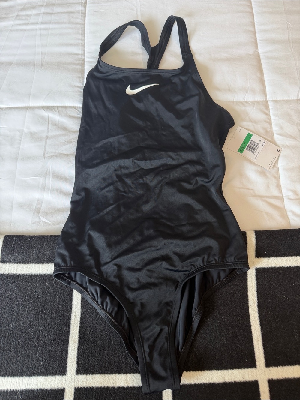 Nike Black One-Piece Swimsuit with White Swoosh Logo